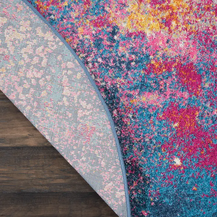 4' Blue And Orange Abstract Round Rug