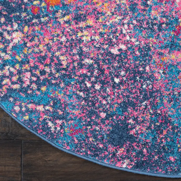 4' Blue And Orange Abstract Round Rug