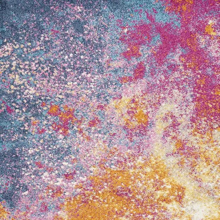 5' X 7' Blue And Orange Abstract Area Rug