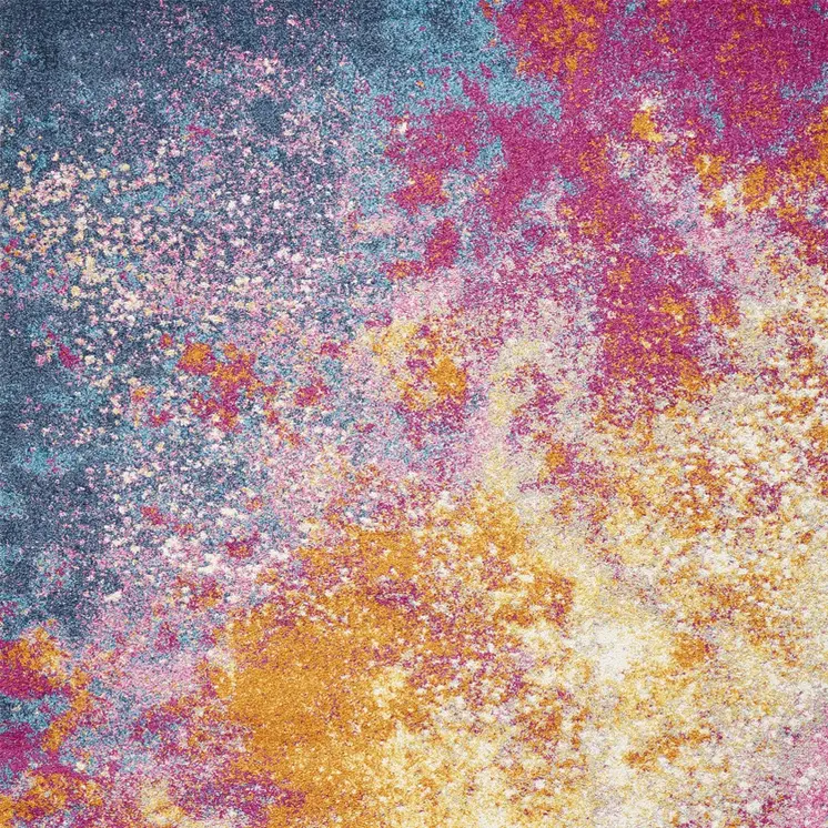 5' X 7' Blue And Orange Abstract Area Rug