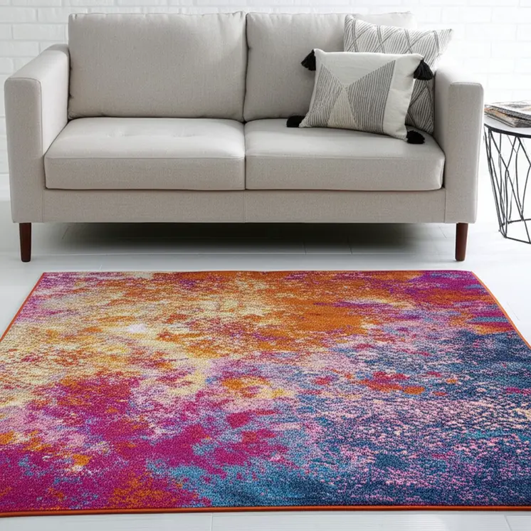 5' X 7' Blue And Orange Abstract Area Rug