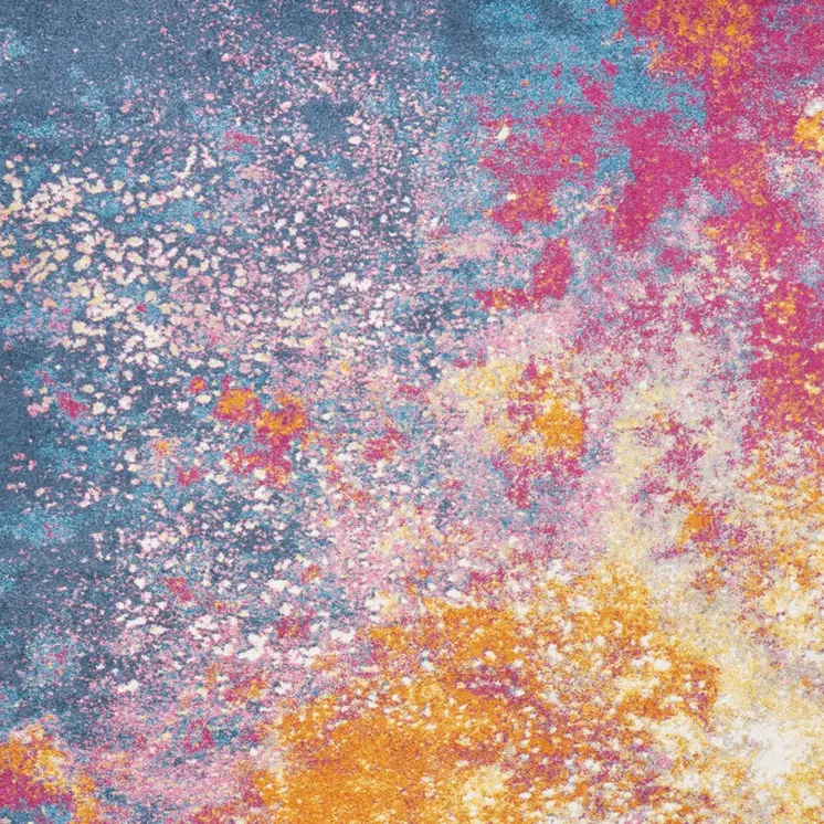 7' X 10' Blue And Orange Abstract Area Rug