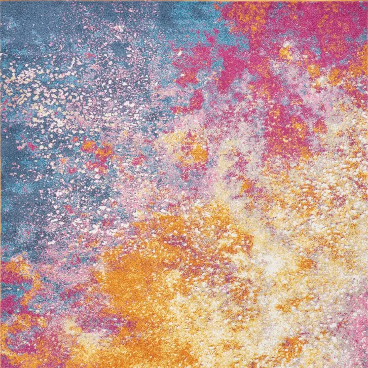 7' X 10' Blue And Orange Abstract Area Rug