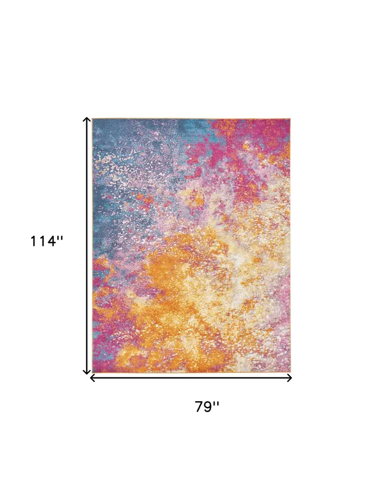 7' X 10' Blue And Orange Abstract Area Rug