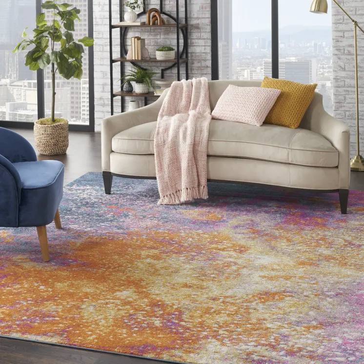 8' X 10' Blue And Orange Abstract Area Rug