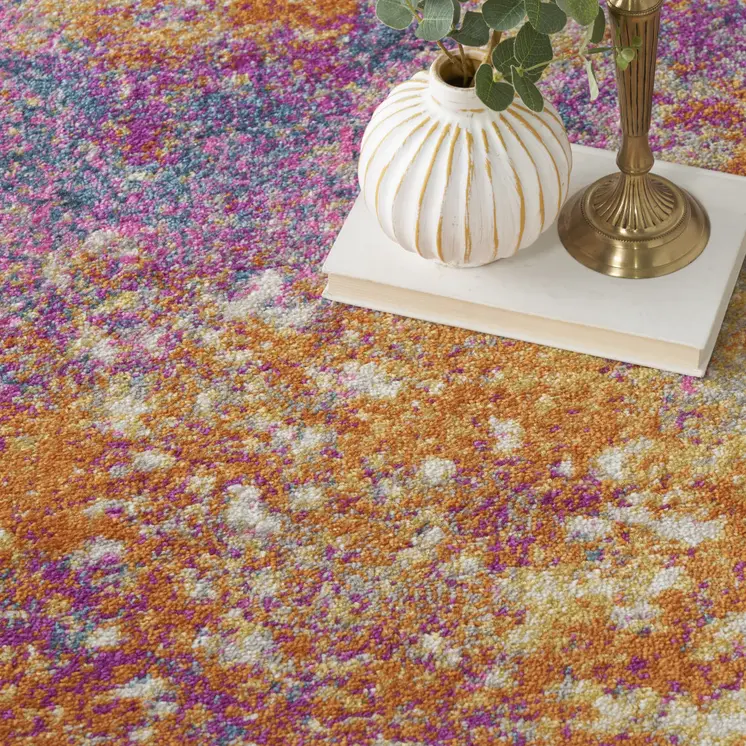 8' X 10' Blue And Orange Abstract Area Rug