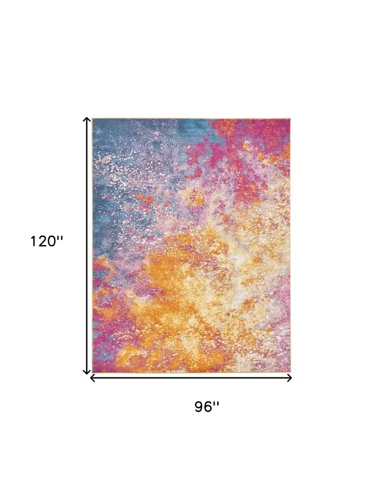 8' X 10' Blue And Orange Abstract Area Rug