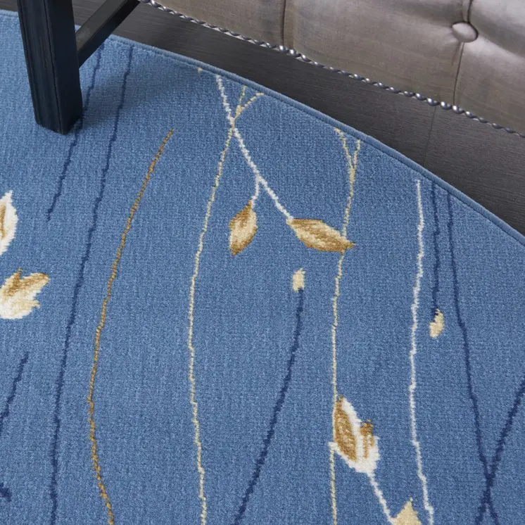 10' Blue And Gold Floral Runner Rug