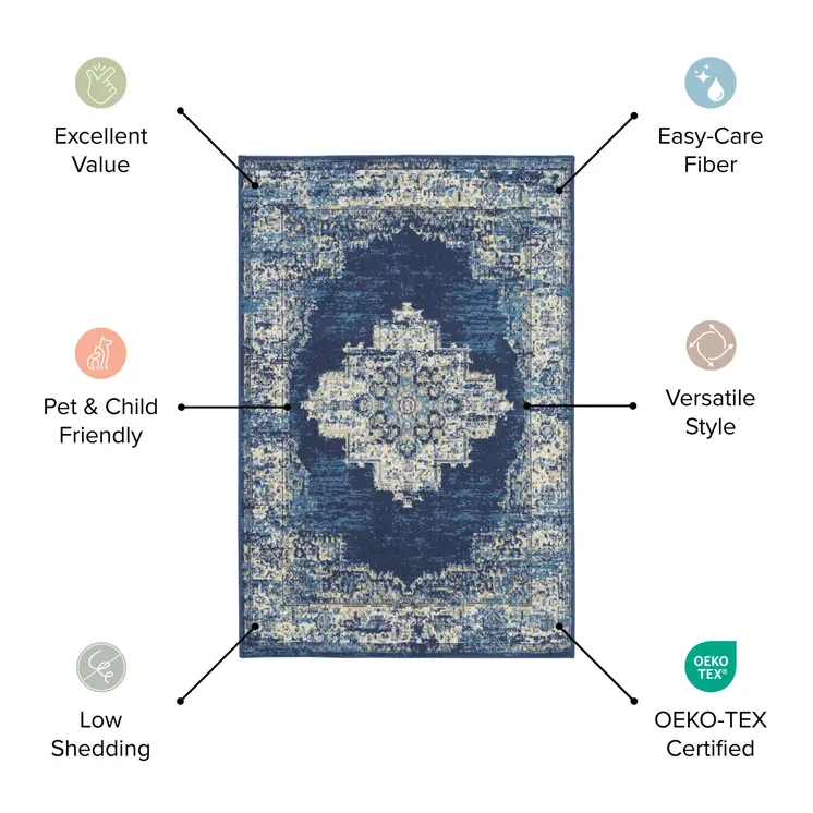 10' Blue And Gold Floral Runner Rug
