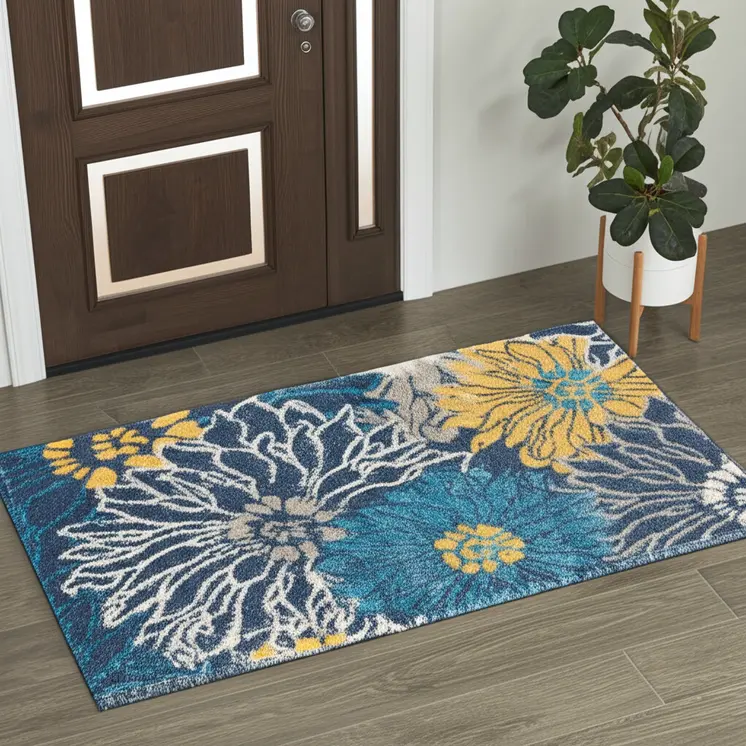 2' X 3' Blue And Gold Floral Area Rug