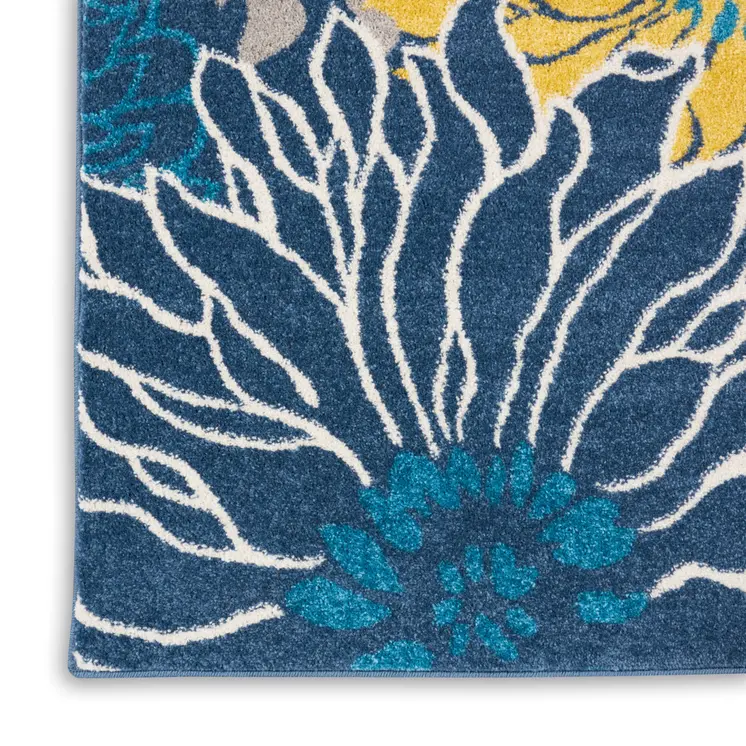 8' Blue And Gold Floral Runner Rug