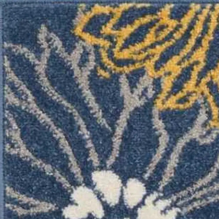 8' Blue And Gold Floral Runner Rug