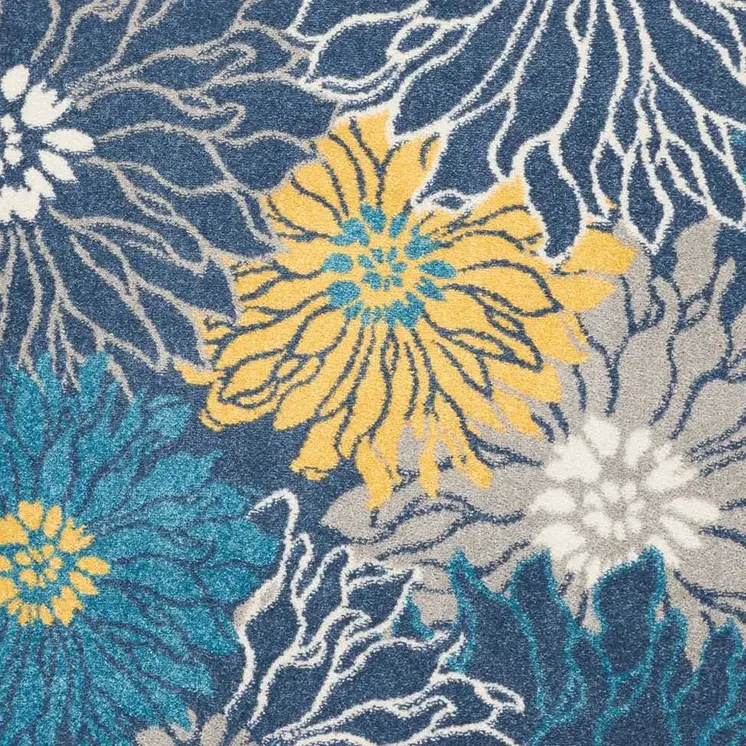 4' X 6' Blue And Gold Floral Area Rug
