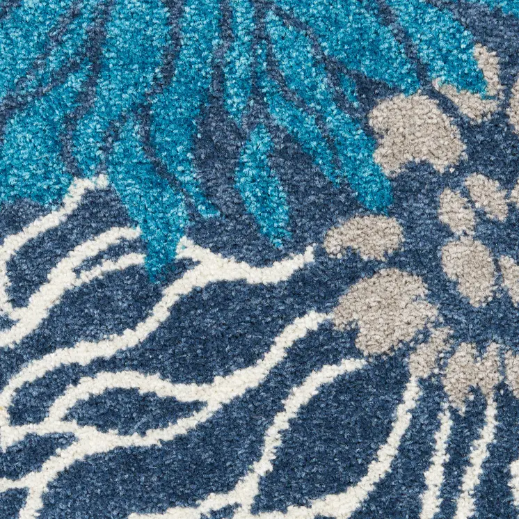 4' Blue And Gold Floral Round Rug
