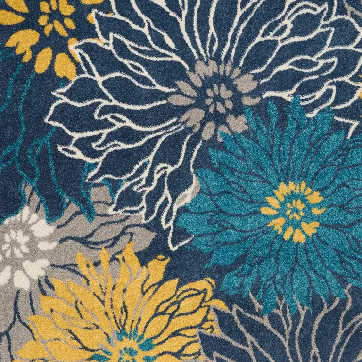 5' X 7' Blue And Gold Floral Area Rug