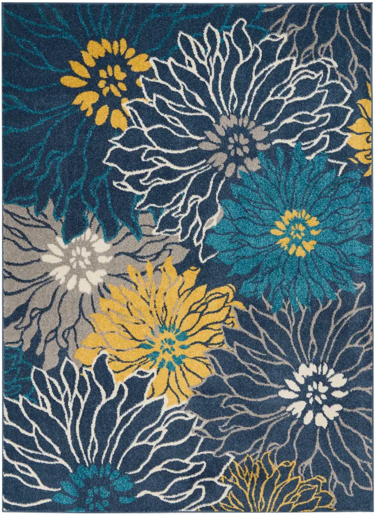 5' X 7' Blue And Gold Floral Area Rug