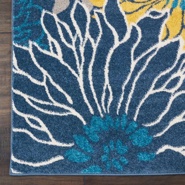 5' X 7' Blue And Gold Floral Area Rug
