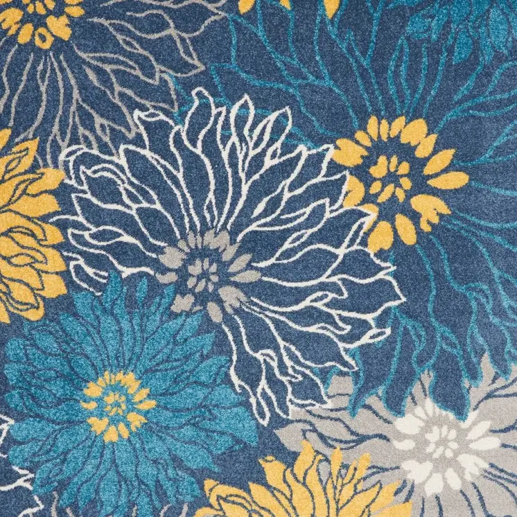 7' X 10' Blue And Gold Floral Area Rug