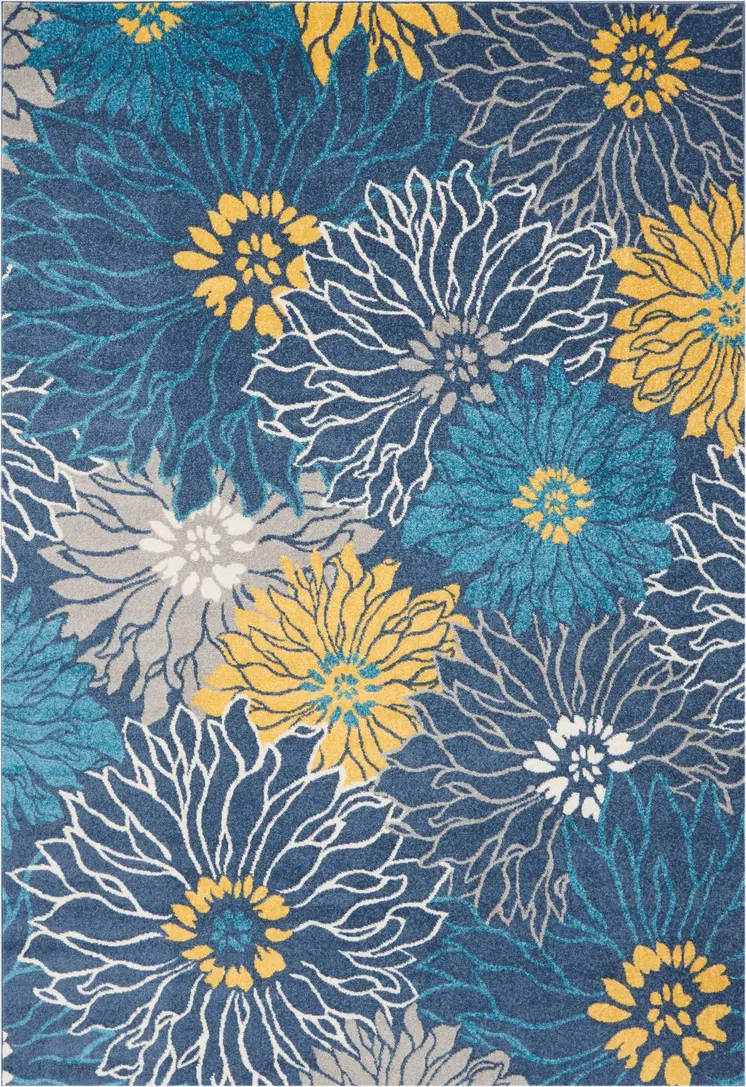 7' X 10' Blue And Gold Floral Area Rug