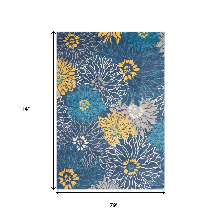 7' X 10' Blue And Gold Floral Area Rug