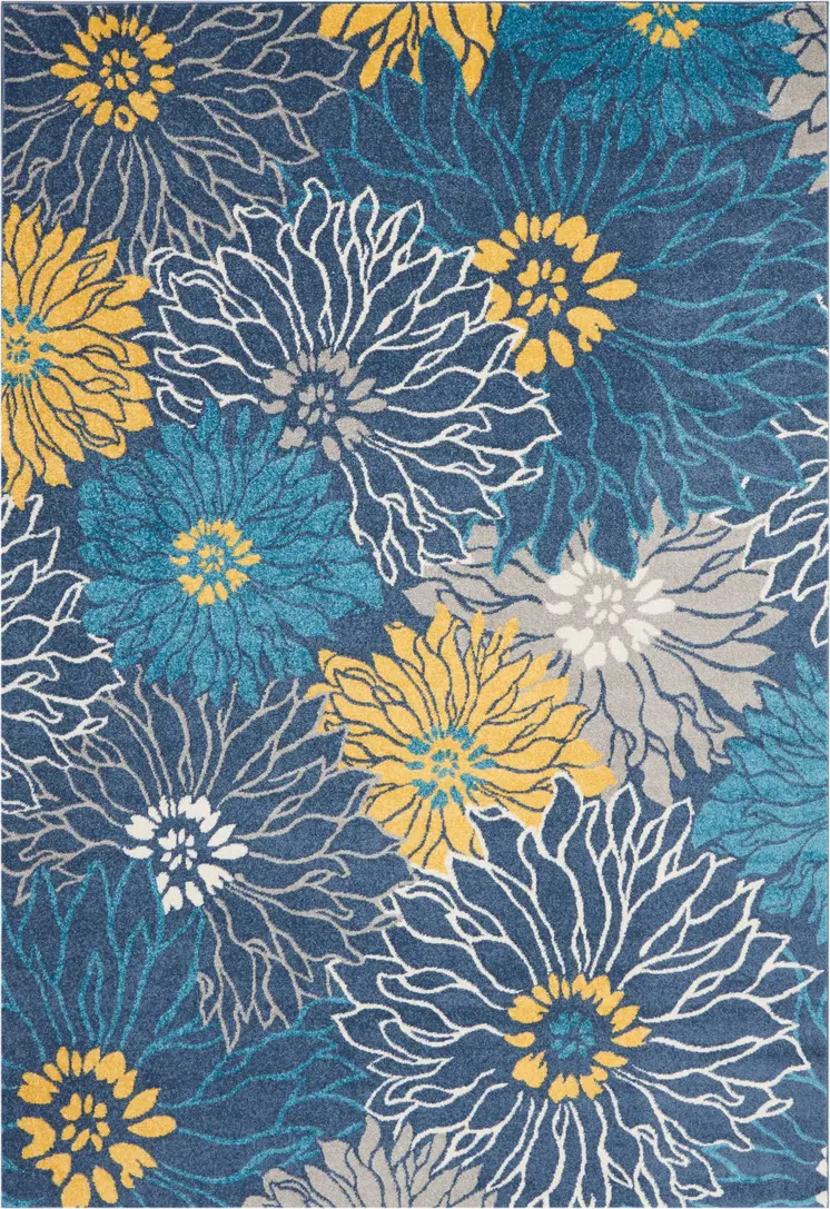 7' X 10' Blue And Gold Floral Area Rug