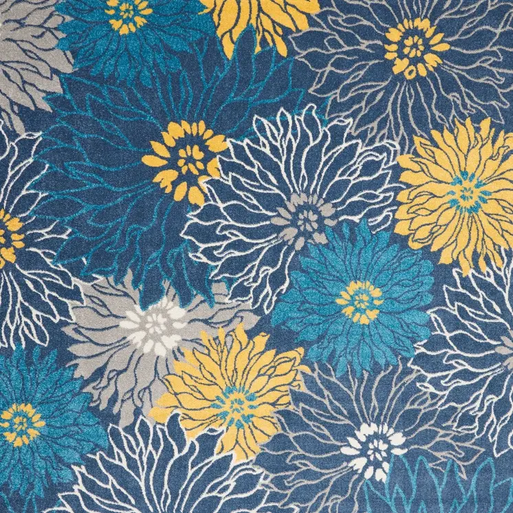 8' X 10' Blue And Gold Floral Area Rug