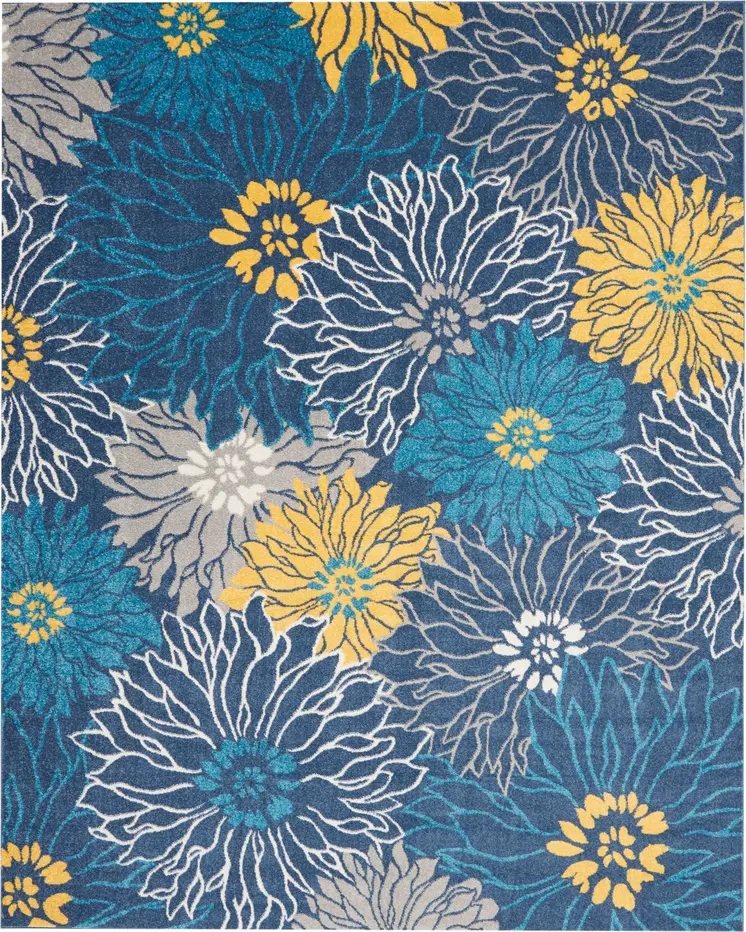 8' X 10' Blue And Gold Floral Area Rug