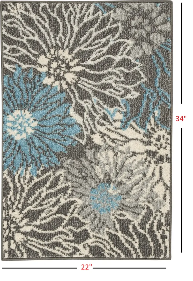2' X 3' Blue And Gray Floral Area Rug