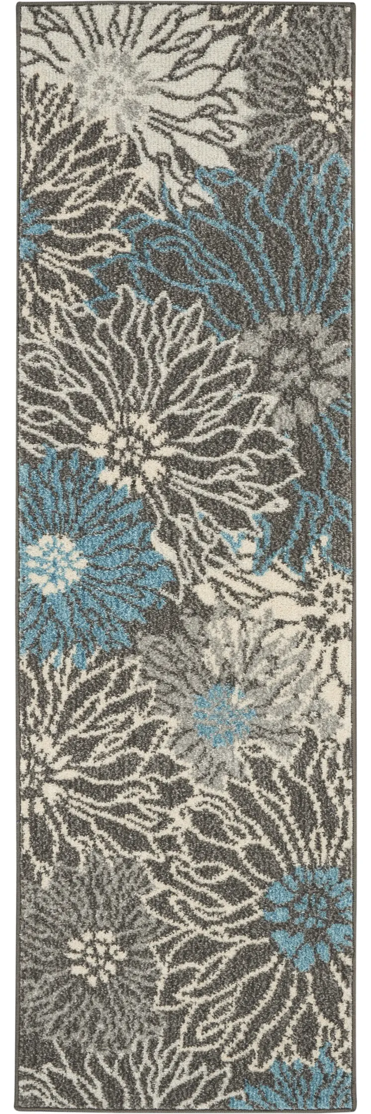 6' Blue And Gray Floral Runner Rug