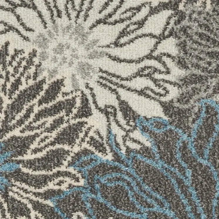 6' Blue And Gray Floral Runner Rug