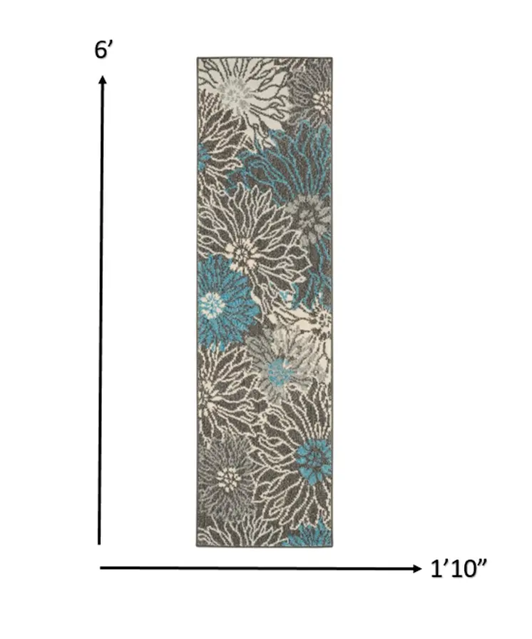 6' Blue And Gray Floral Runner Rug