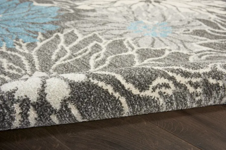 10' Blue And Gray Floral Runner Rug