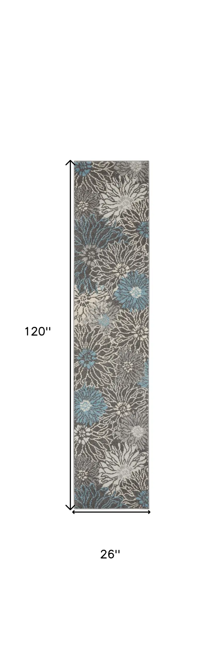 10' Blue And Gray Floral Runner Rug