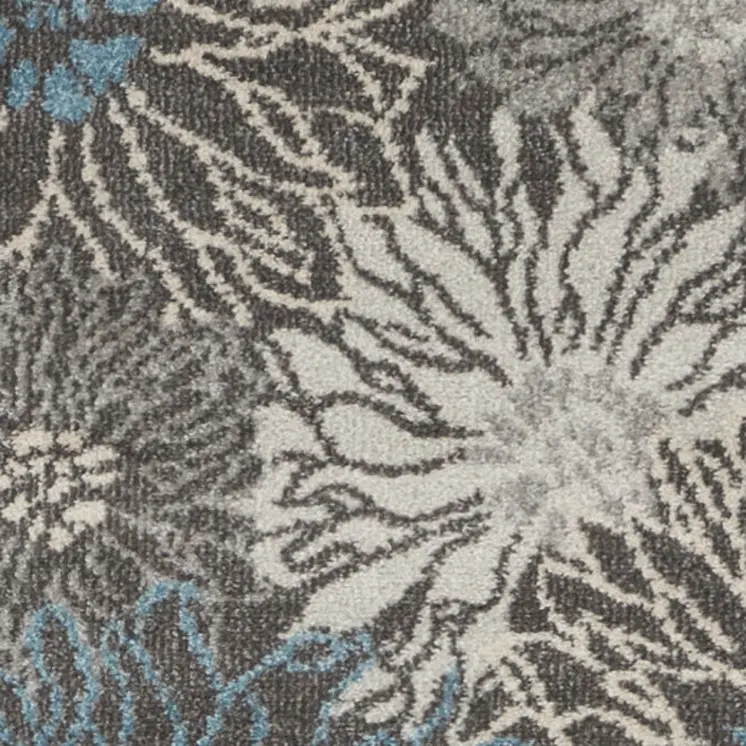10' Blue And Gray Floral Runner Rug