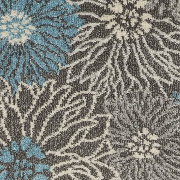 8' Blue And Gray Floral Runner Rug