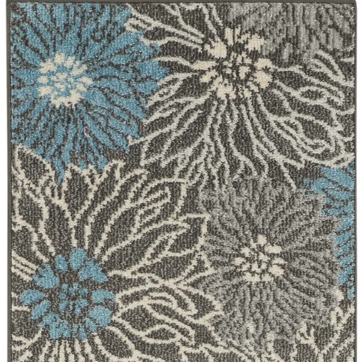 8' Blue And Gray Floral Runner Rug
