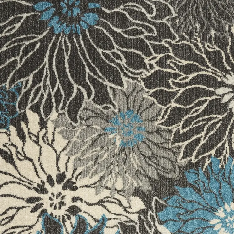 4' X 6' Blue And Gray Floral Area Rug