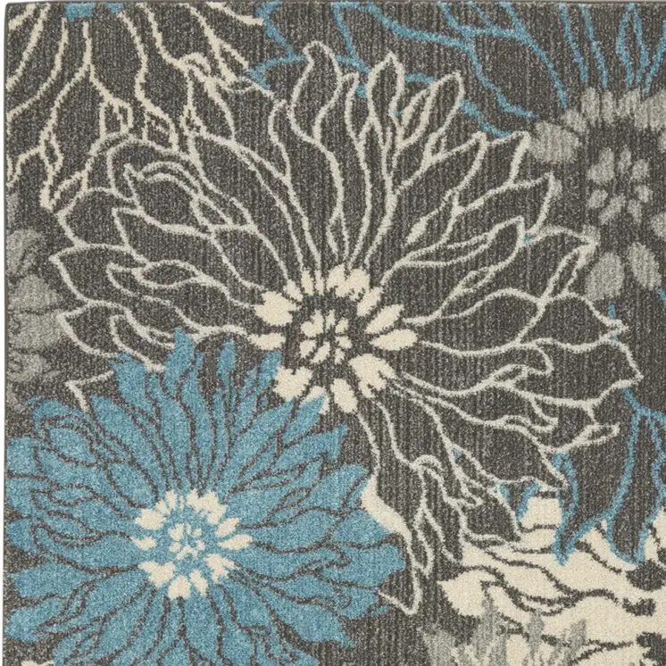 5' X 7' Blue And Gray Floral Area Rug