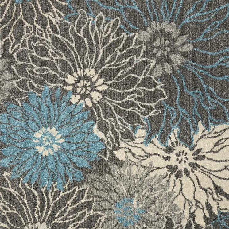 5' X 7' Blue And Gray Floral Area Rug