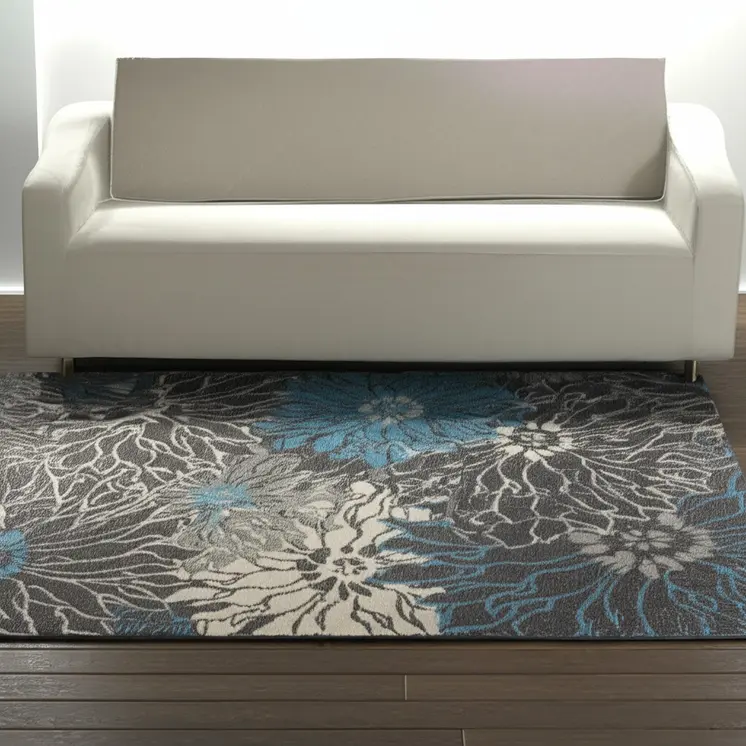 5' X 7' Blue And Gray Floral Area Rug