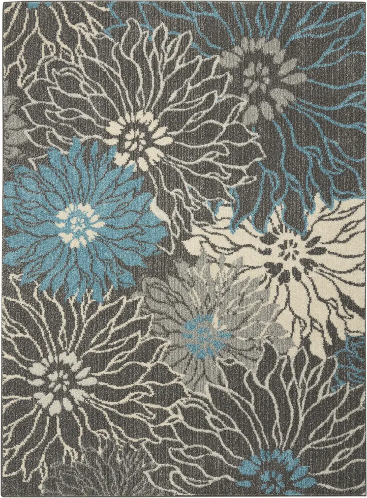 5' X 7' Blue And Gray Floral Area Rug
