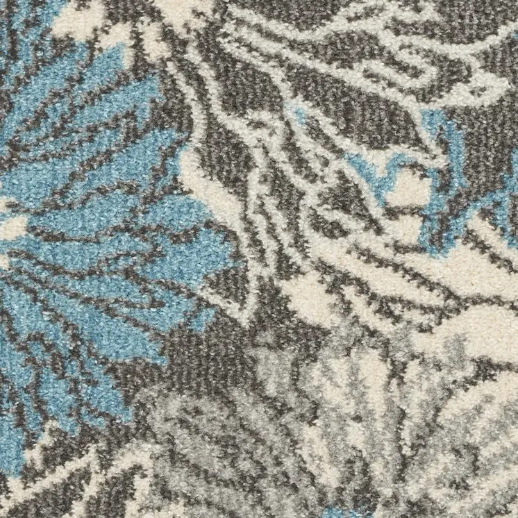 5' Blue And Gray Floral Round Rug