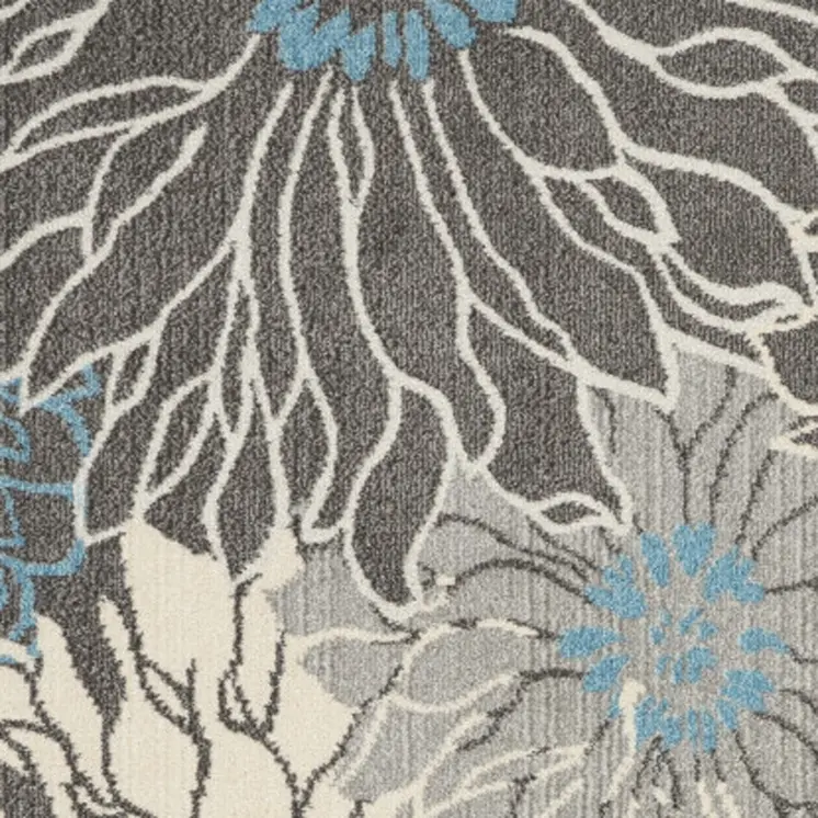 7' X 10' Blue And Gray Floral Area Rug