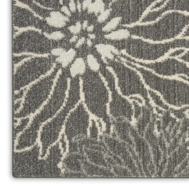 7' X 10' Blue And Gray Floral Area Rug