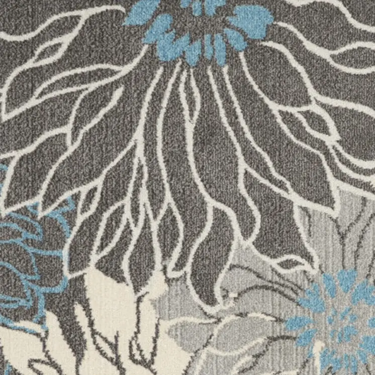 7' X 10' Blue And Gray Floral Area Rug