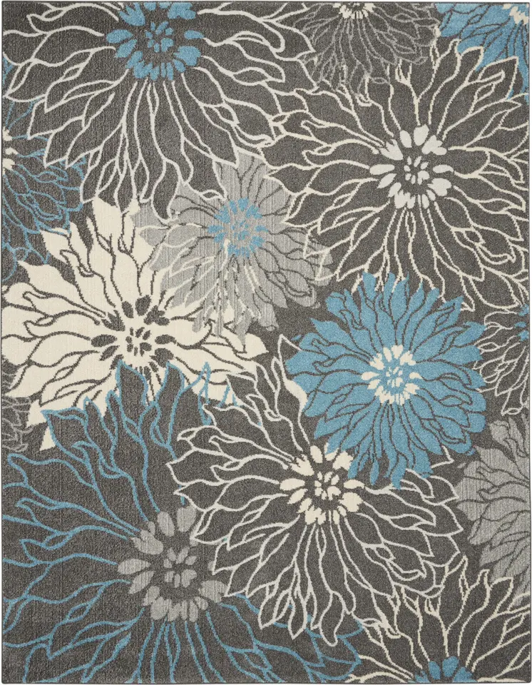 7' X 10' Blue And Gray Floral Area Rug