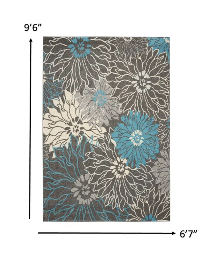 7' X 10' Blue And Gray Floral Area Rug