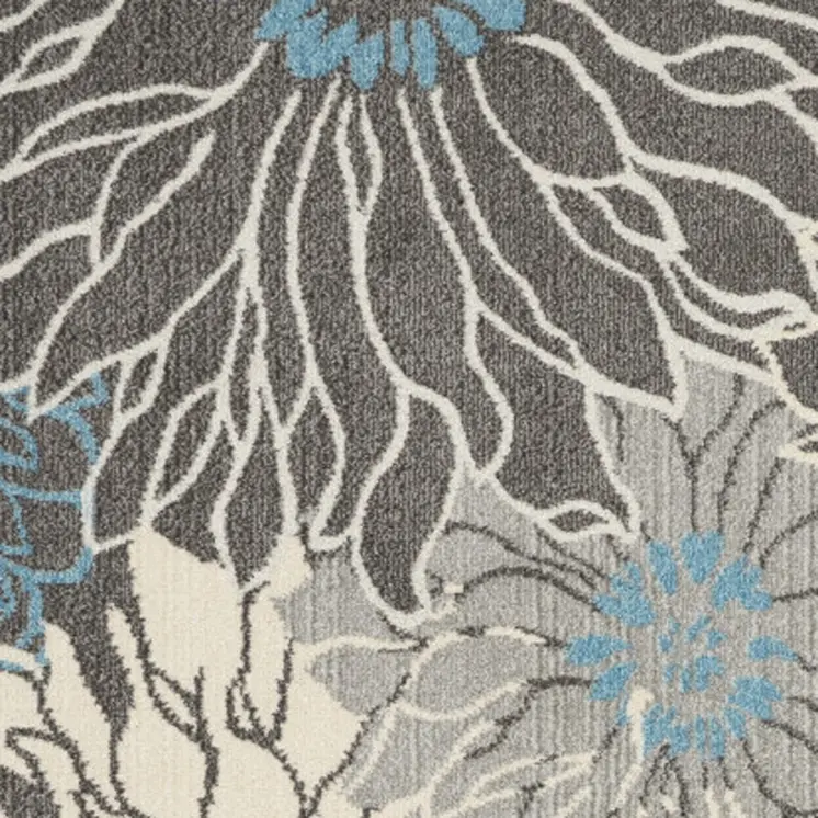8' X 10' Blue And Gray Floral Area Rug