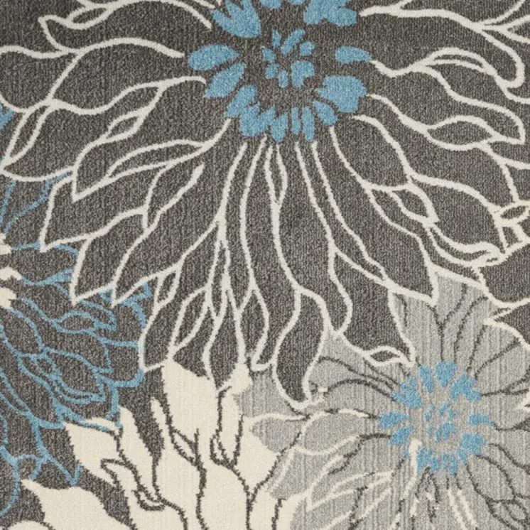 8' X 10' Blue And Gray Floral Area Rug