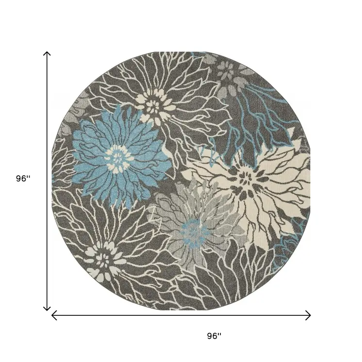 8' Blue And Gray Floral Round Rug